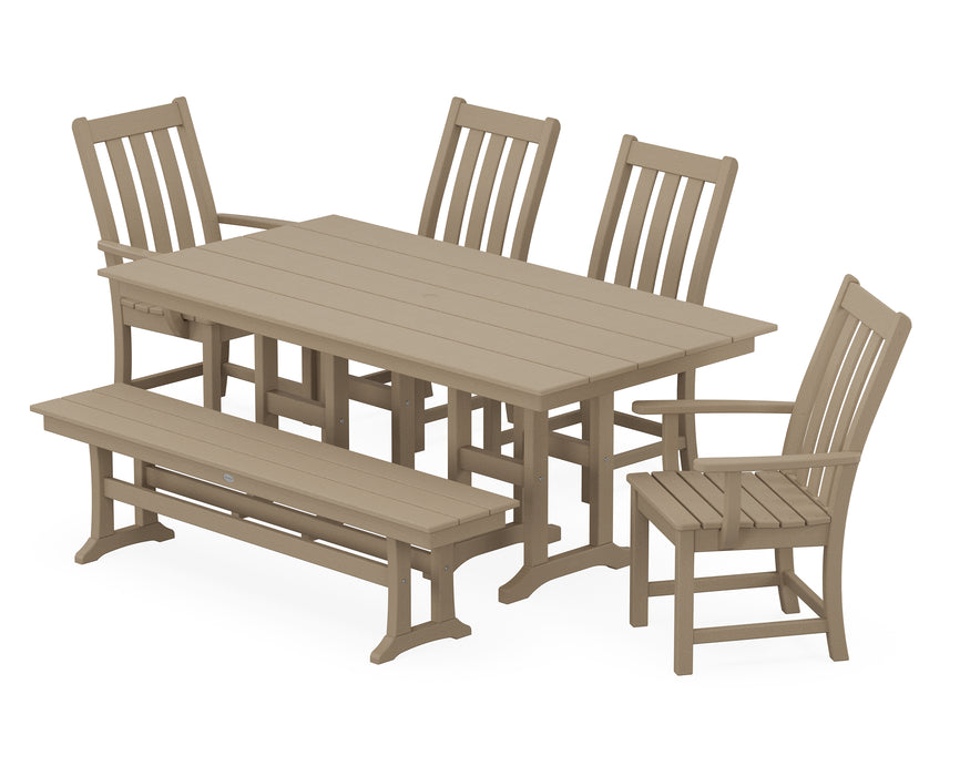 POLYWOOD Vineyard 6-Piece Farmhouse Dining Set with Bench in Vintage Sahara