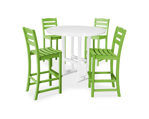 POLYWOOD La Casa Cafe 5-Piece Side Chair Bar Dining Set in Lime / White image