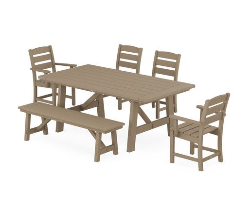 POLYWOOD Lakeside 6-Piece Rustic Farmhouse Dining Set With Bench in Vintage Sahara image