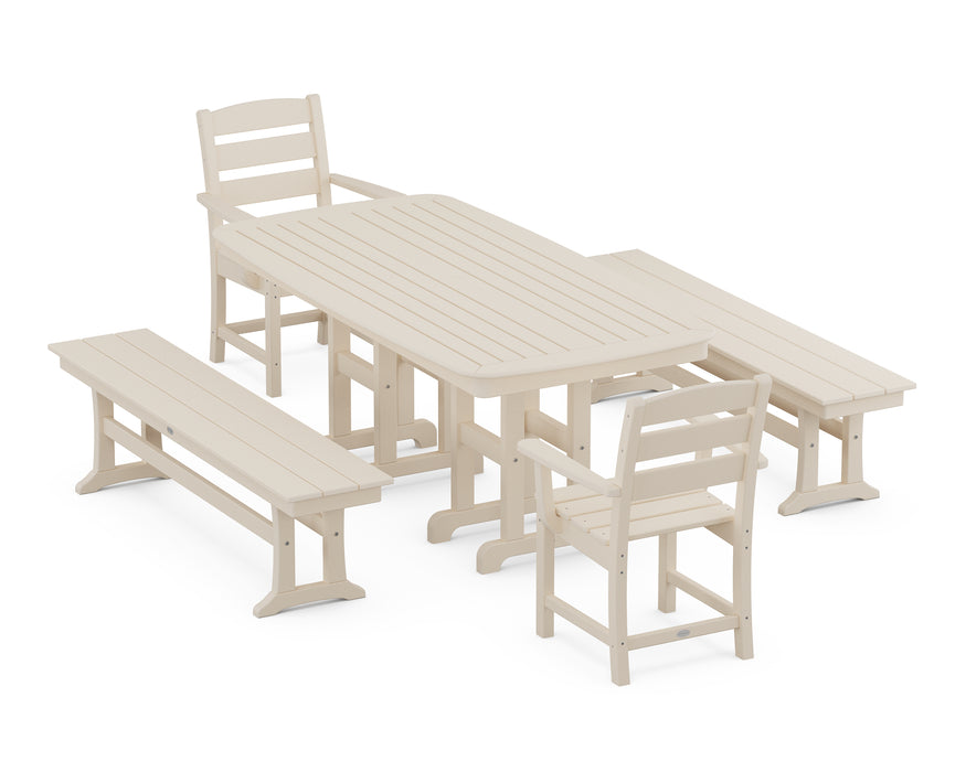 POLYWOOD Lakeside 5-Piece Dining Set with Benches in Sand image