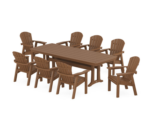 POLYWOOD Seashell 9-Piece Dining Set with Trestle Legs in Teak image