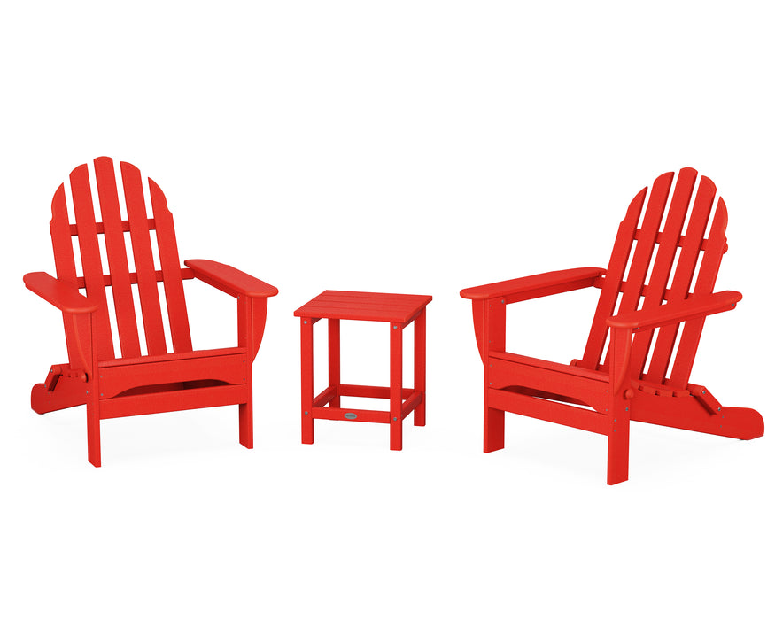 POLYWOOD Classic Folding Adirondack 3-Piece Set with Long Island 18" Side Table in Sunset Red image