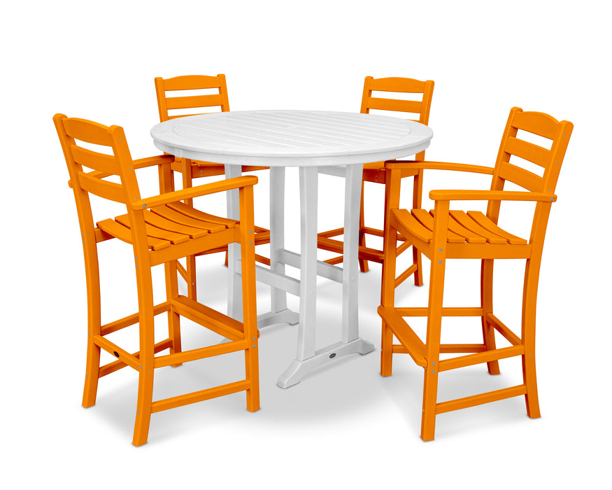 POLYWOOD La Casa Cafe 5-Piece Bar Dining Set in Tangerine / White image