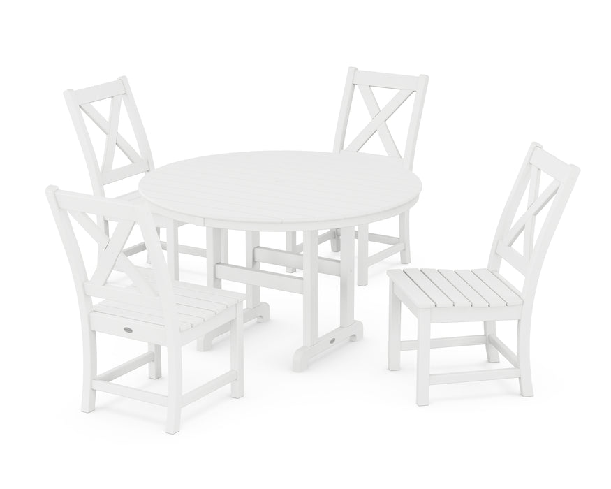 POLYWOOD Braxton Side Chair 5-Piece Round Dining Set in White image