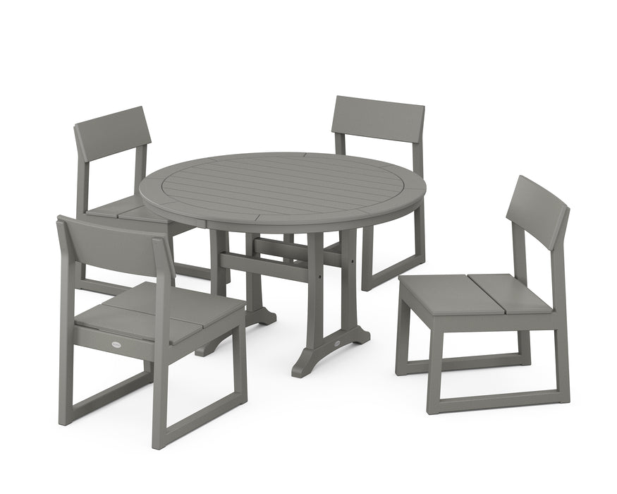 POLYWOOD EDGE Side Chair 5-Piece Round Dining Set With Trestle Legs in Slate Grey image