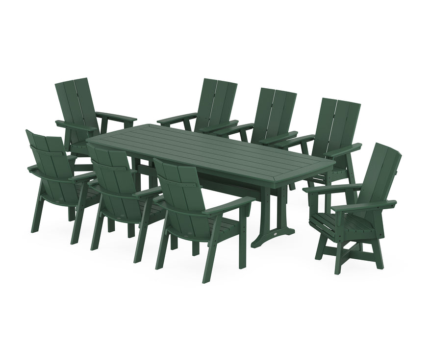 POLYWOOD Modern Curveback Adirondack Swivel 9-Piece Dining Set with Trestle Legs in Green image