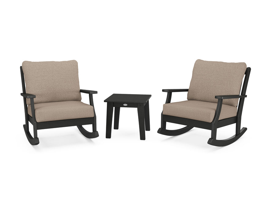 POLYWOOD Braxton 3-Piece Deep Seating Rocker Set in Black / Sancy Shale