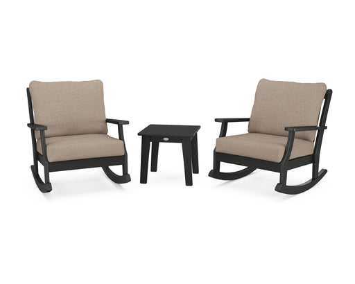 POLYWOOD Braxton 3-Piece Deep Seating Rocker Set in Black / Sancy Shale image
