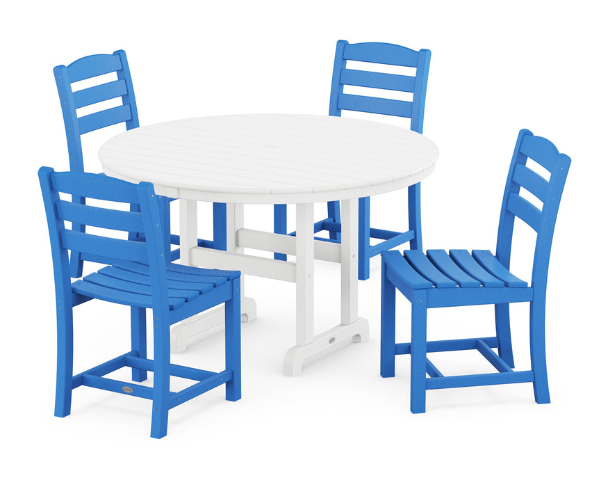 POLYWOOD La Casa Cafe Side Chair 5-Piece Round Farmhouse Dining Set in Pacific Blue