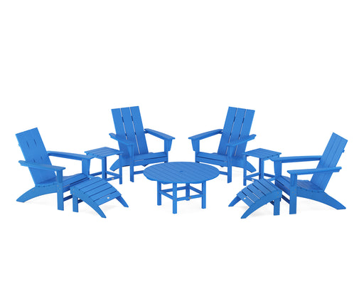 POLYWOOD Modern Adirondack Chair 9-Piece Conversation Set in Pacific Blue image