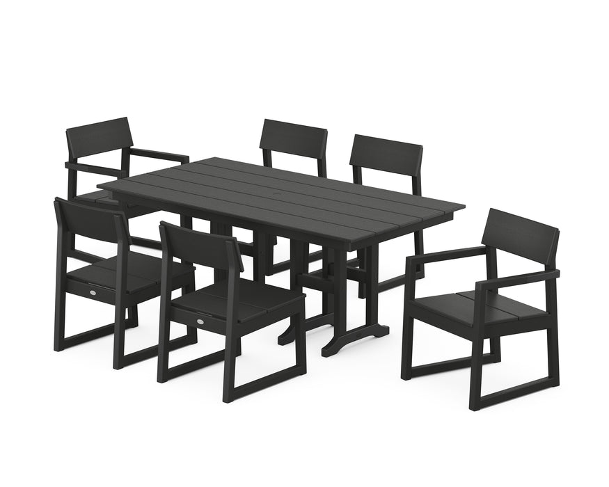 POLYWOOD EDGE 7-Piece Farmhouse Dining Set in Black