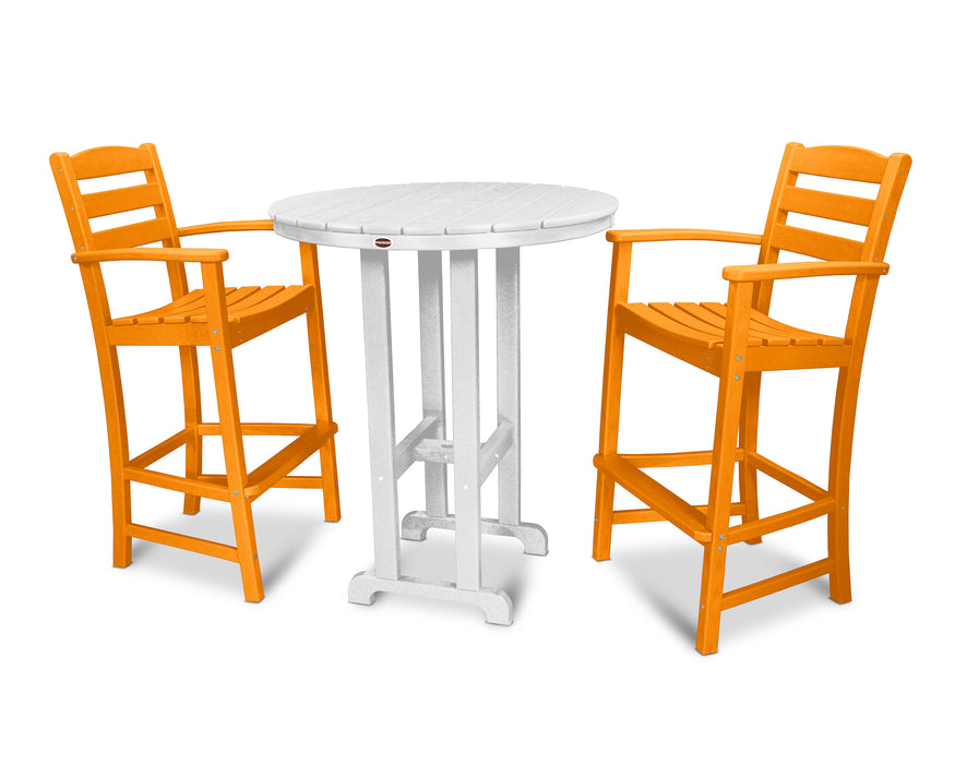 POLYWOOD La Casa Cafe 3-Piece Round Farmhouse Bar Set in Tangerine / White