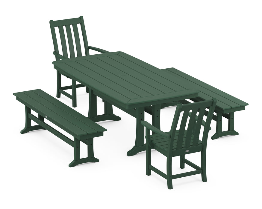 POLYWOOD Vineyard 5-Piece Dining Set with Trestle Legs in Green