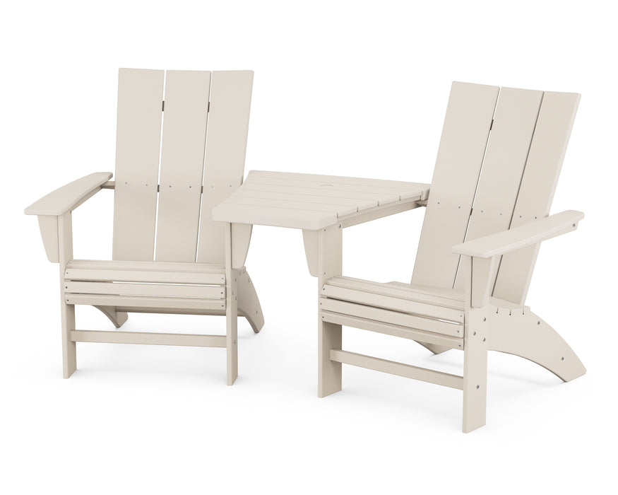 POLYWOOD Modern 3-Piece Curveback Adirondack Set with Angled Connecting Table in Sand image