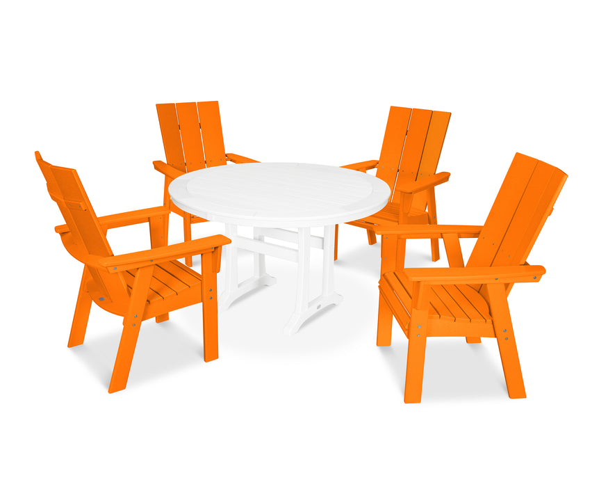 POLYWOOD Modern Curveback Adirondack 5-Piece Nautical Trestle Dining Set in Tangerine / White image