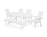 POLYWOOD Modern Curveback Adirondack 6-Piece Rustic Farmhouse Dining Set with Bench in White image
