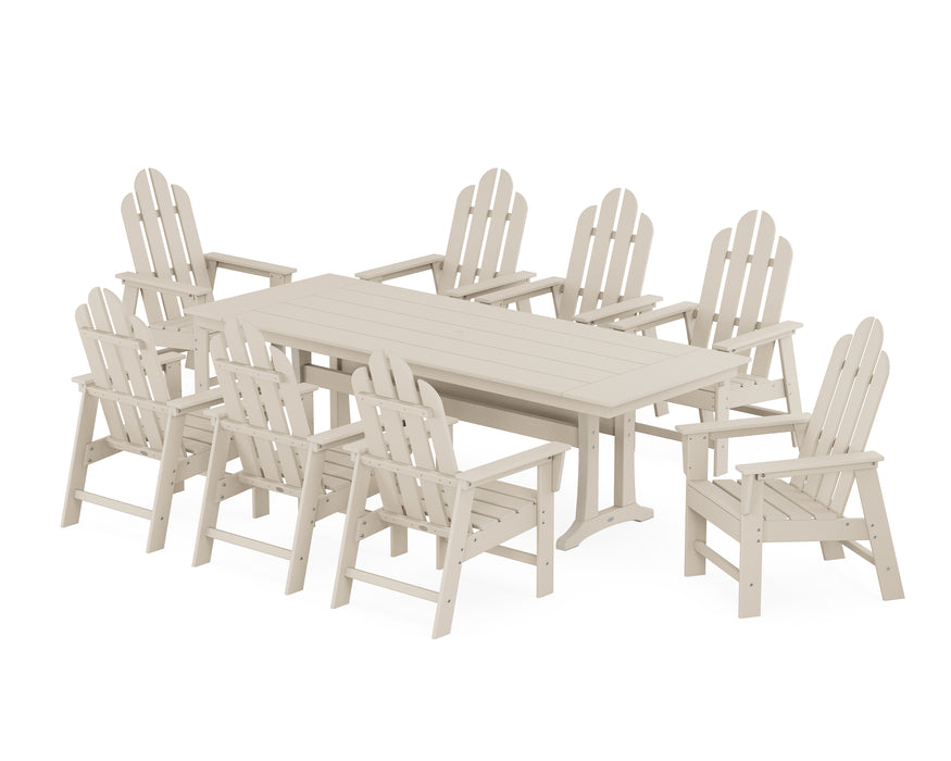 POLYWOOD Long Island 9-Piece Farmhouse Dining Set with Trestle Legs in Sand