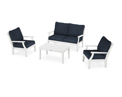 POLYWOOD Braxton 4-Piece Deep Seating Chair Set in White / Marine Indigo image