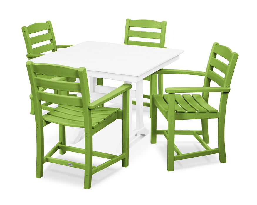 POLYWOOD La Casa Cafe 5-Piece Farmhouse Trestle Arm Chair Dining Set in Lime / White image