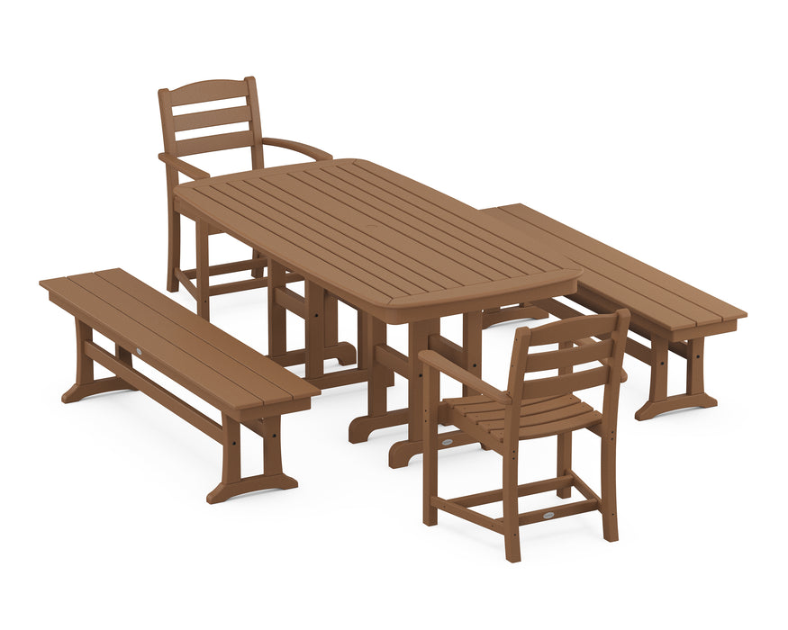 POLYWOOD La Casa Cafe 5-Piece Dining Set with Benches in Teak