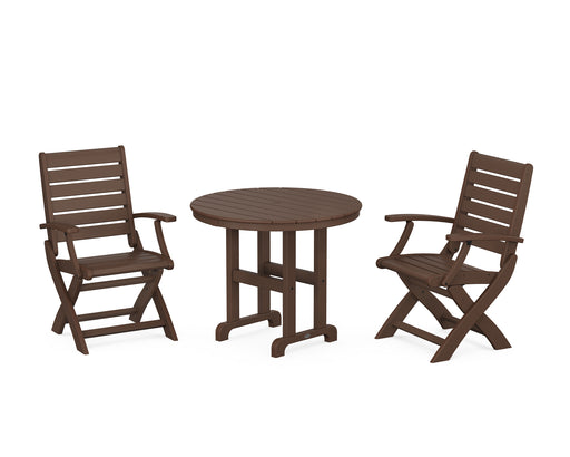 POLYWOOD Signature Folding Chair 3-Piece Round Farmhouse Dining Set in Mahogany image