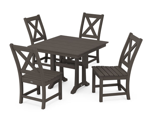 POLYWOOD Braxton Side Chair 5-Piece Farmhouse Dining Set With Trestle Legs in Vintage Coffee image