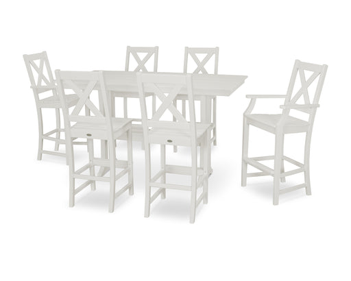 POLYWOOD Braxton 7-Piece Farmhouse Trestle Bar Set in Vintage White image