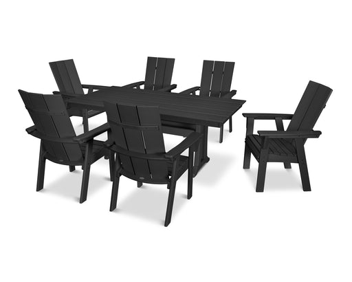 POLYWOOD Modern Curveback Adirondack 7-Piece Farmhouse Dining Set with Trestle Legs in Black image