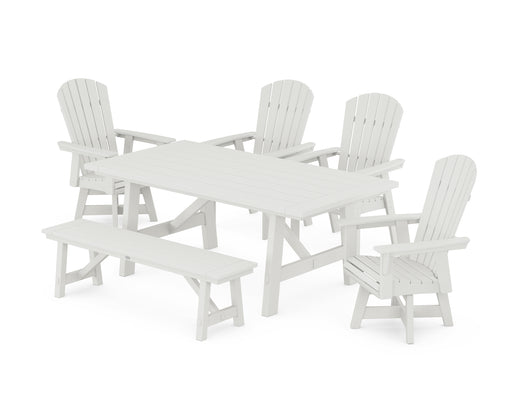 POLYWOOD Nautical Adirondack Swivel 6-Piece Rustic Farmhouse Dining Set With Trestle Legs in Vintage White image