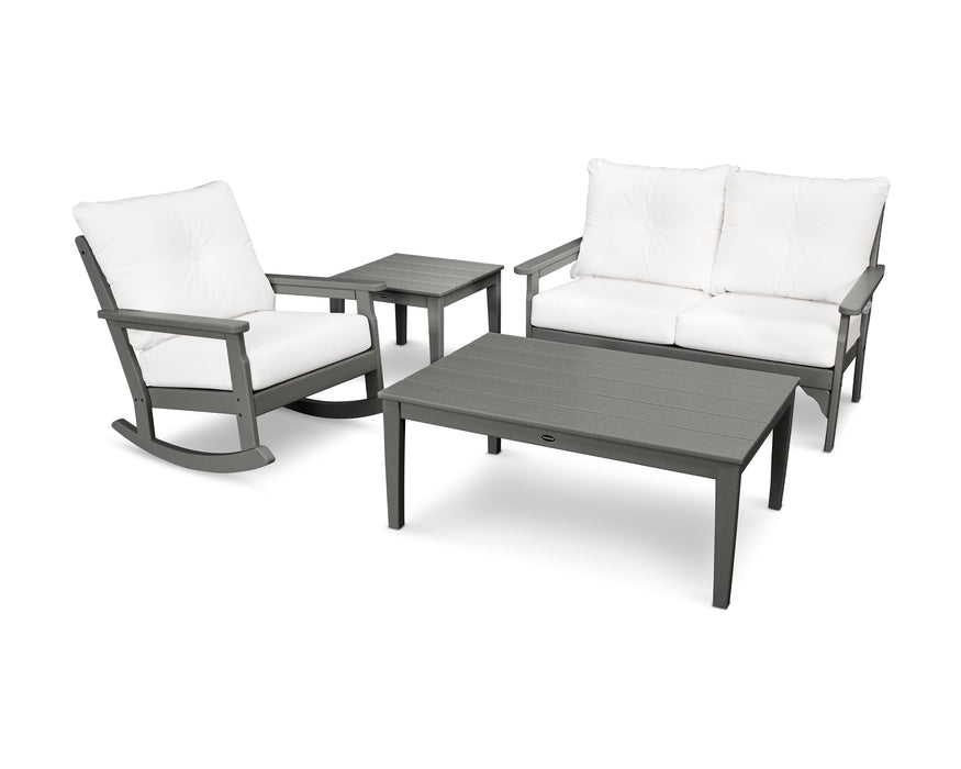 POLYWOOD Vineyard 4-Piece Deep Seating Rocker Set in Slate Grey / Natural