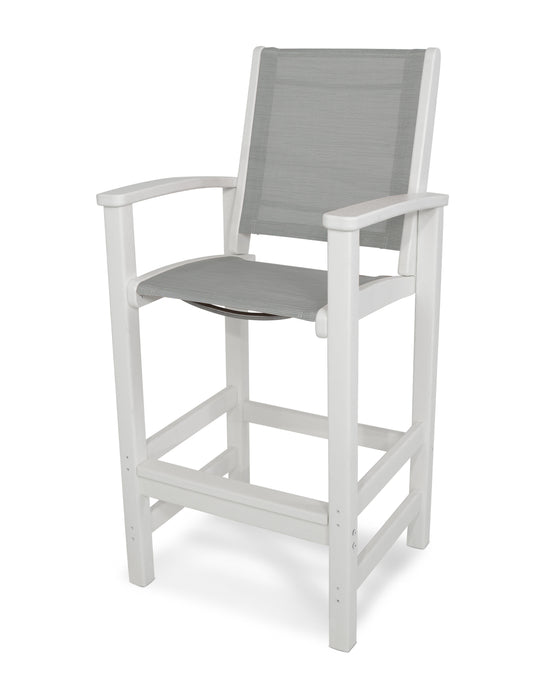 POLYWOOD Coastal Bar Chair in White / Metallic Sling image