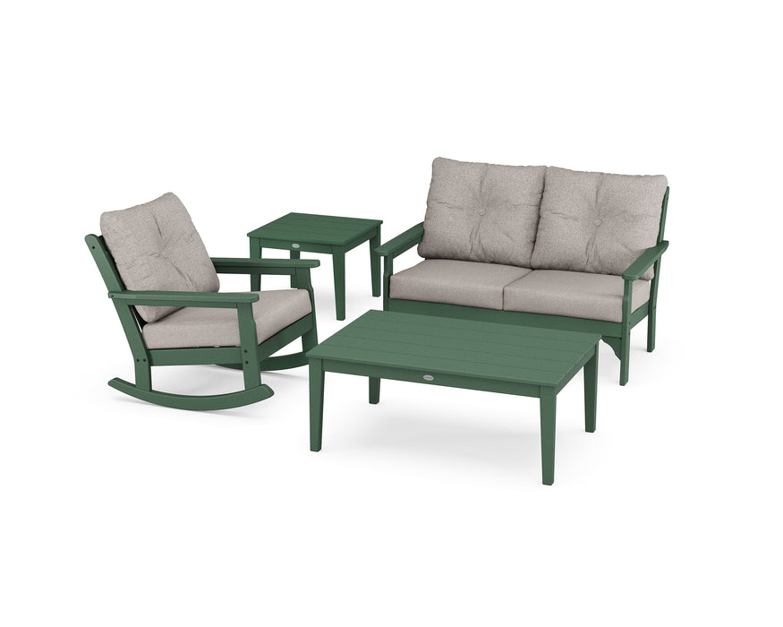 POLYWOOD Vineyard 4-Piece Deep Seating Rocker Set in Green / Weathered Tweed