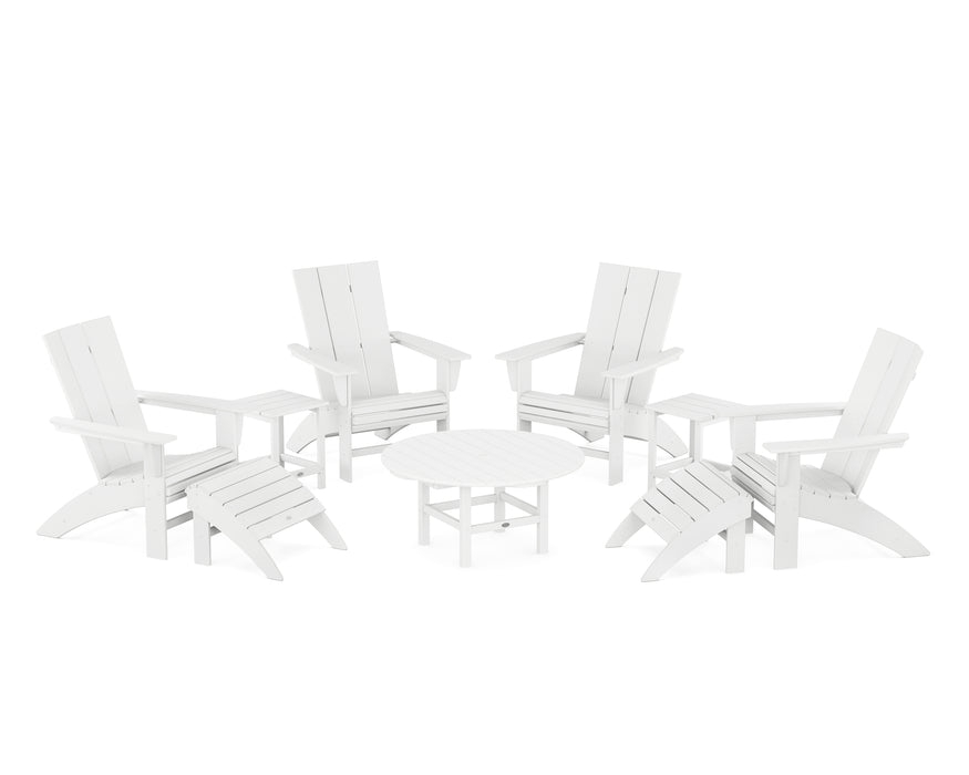 POLYWOOD Modern Curveback Adirondack Chair 9-Piece Conversation Set in White image