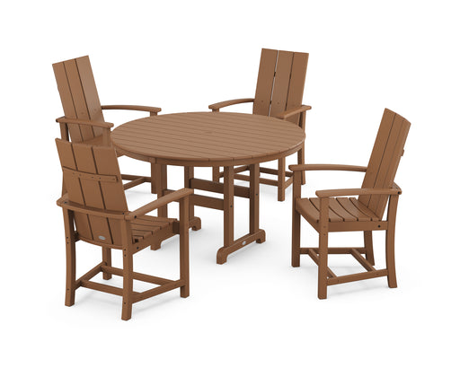 POLYWOOD Modern Adirondack 5-Piece Round Farmhouse Dining Set in Teak image