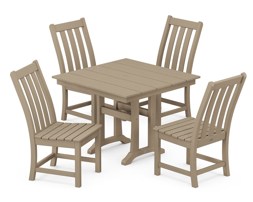 POLYWOOD Vineyard 5-Piece Farmhouse Trestle Side Chair Dining Set in Vintage Sahara