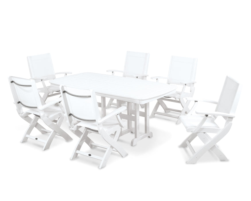 POLYWOOD Coastal 7-Piece Dining Set in White / White Sling image