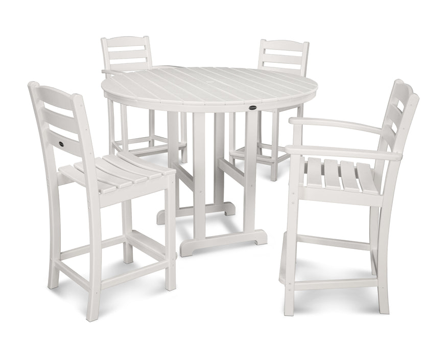 POLYWOOD La Casa Cafe 5-Piece Round Farmhouse Counter Dining Set in White image