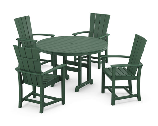 POLYWOOD Quattro 5-Piece Round Farmhouse Dining Set in Green image