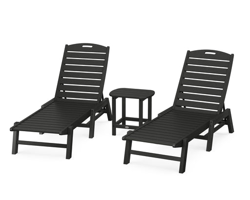 POLYWOOD Nautical 3-Piece Chaise Lounge Set with South Beach 18" Side Table in Black image