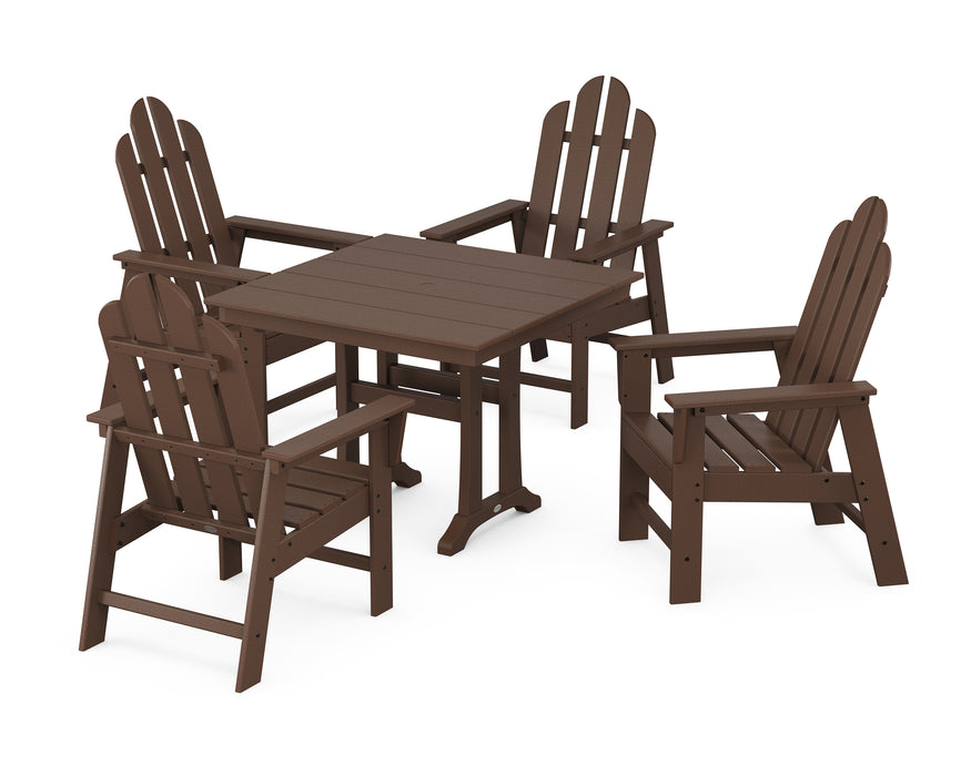 POLYWOOD Long Island 5-Piece Farmhouse Dining Set With Trestle Legs in Mahogany