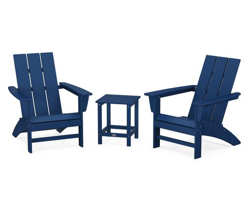 POLYWOOD Modern 3-Piece Adirondack Set with Long Island 18" Side Table in Navy image