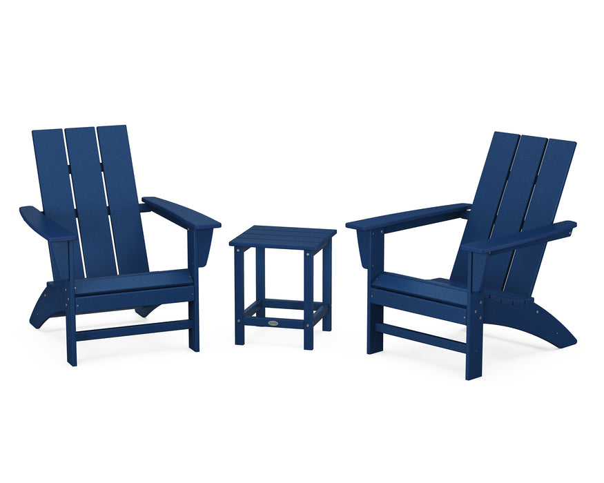 POLYWOOD Modern 3-Piece Adirondack Set with Long Island 18" Side Table in Navy image