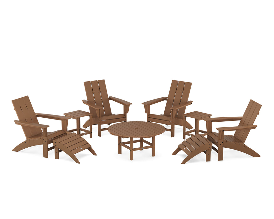 POLYWOOD Modern Adirondack Chair 9-Piece Conversation Set in Teak image