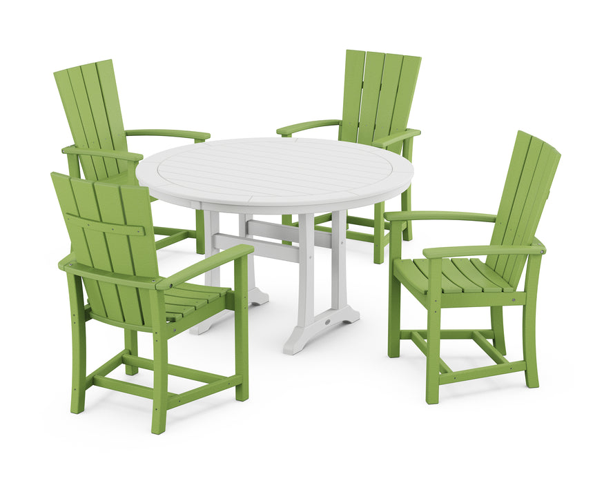 POLYWOOD Quattro 5-Piece Round Dining Set with Trestle Legs in Lime / White