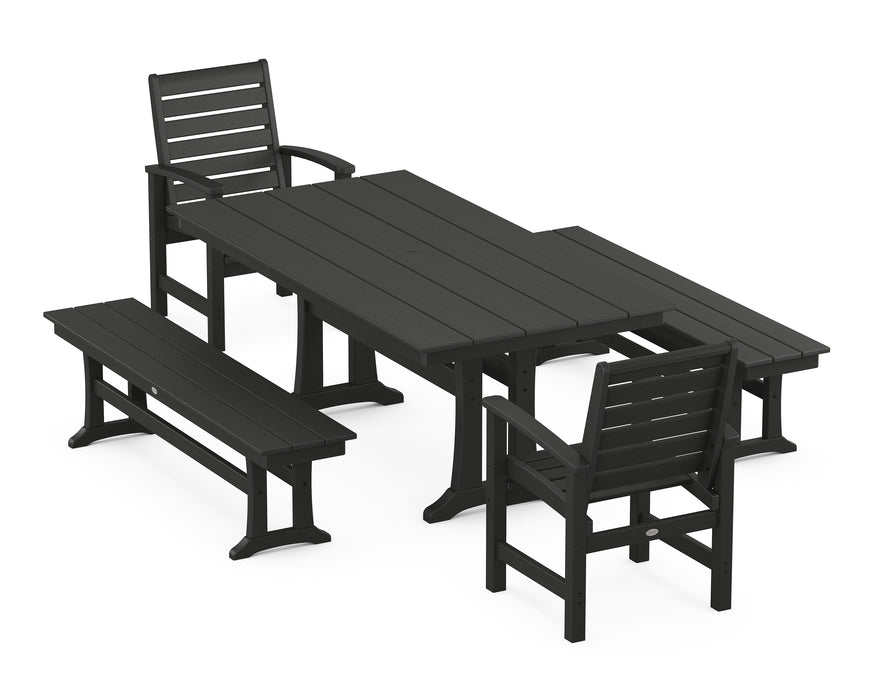 POLYWOOD Signature 5-Piece Farmhouse Dining Set With Trestle Legs in Black