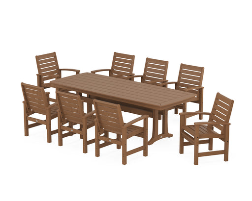 POLYWOOD Signature 9-Piece Dining Set with Trestle Legs in Teak image