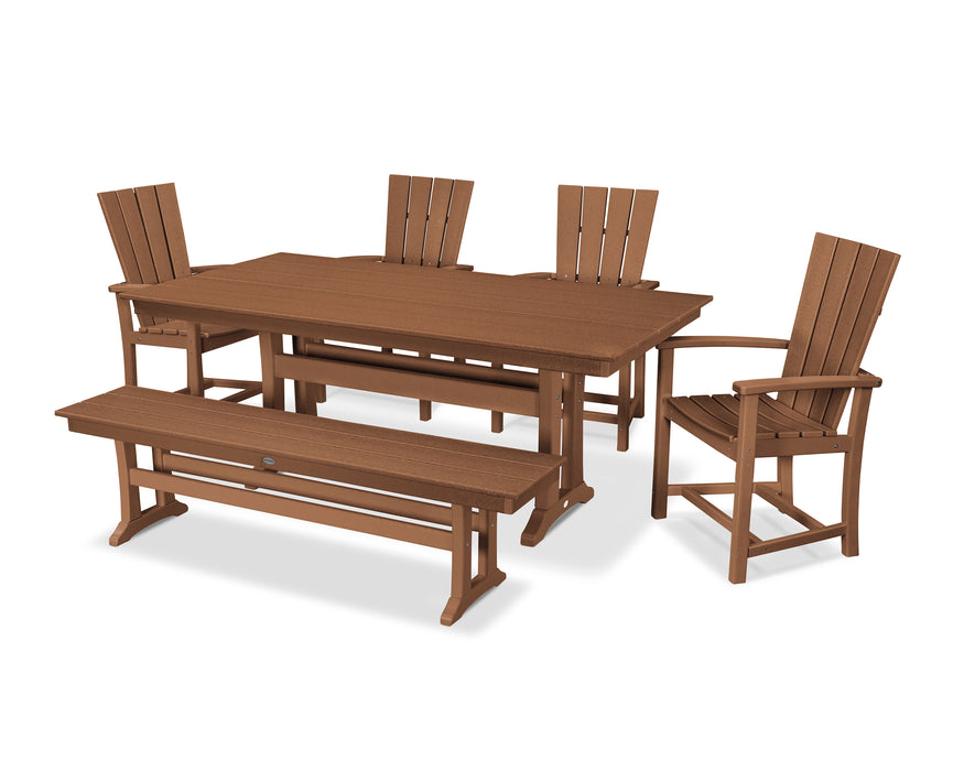 POLYWOOD Quattro 6-Piece Farmhouse Dining Set with Trestle Legs and Bench in Teak image