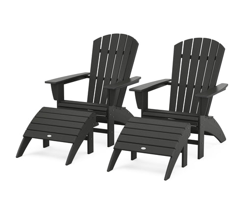 POLYWOOD Nautical Curveback Adirondack Chair 4-Piece Set with Ottomans in Black image