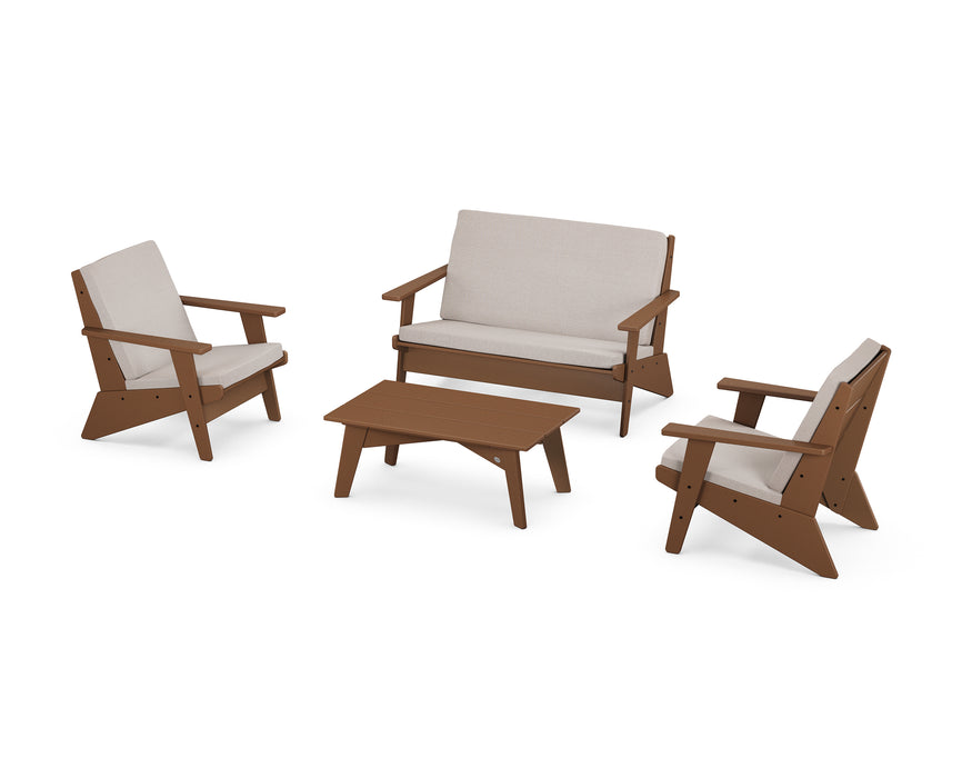 POLYWOOD Riviera Modern Lounge 4-Piece Set in Teak / Dune Burlap image