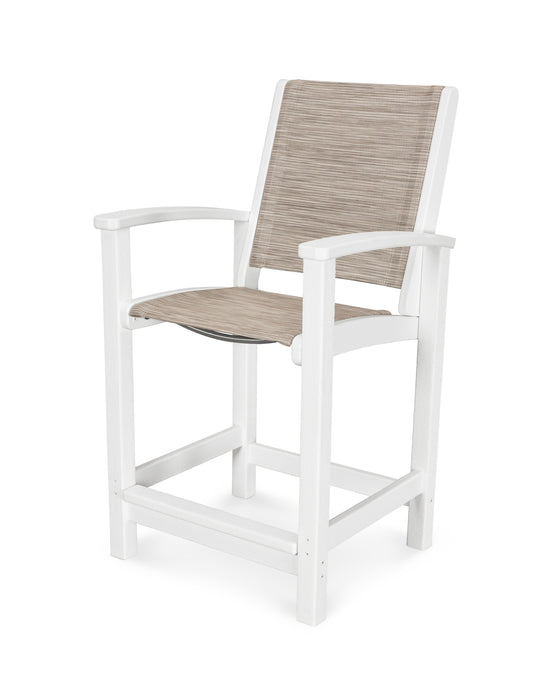 POLYWOOD Coastal Counter Chair in Vintage White / Onyx Sling image